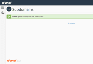 success after creating subdomain